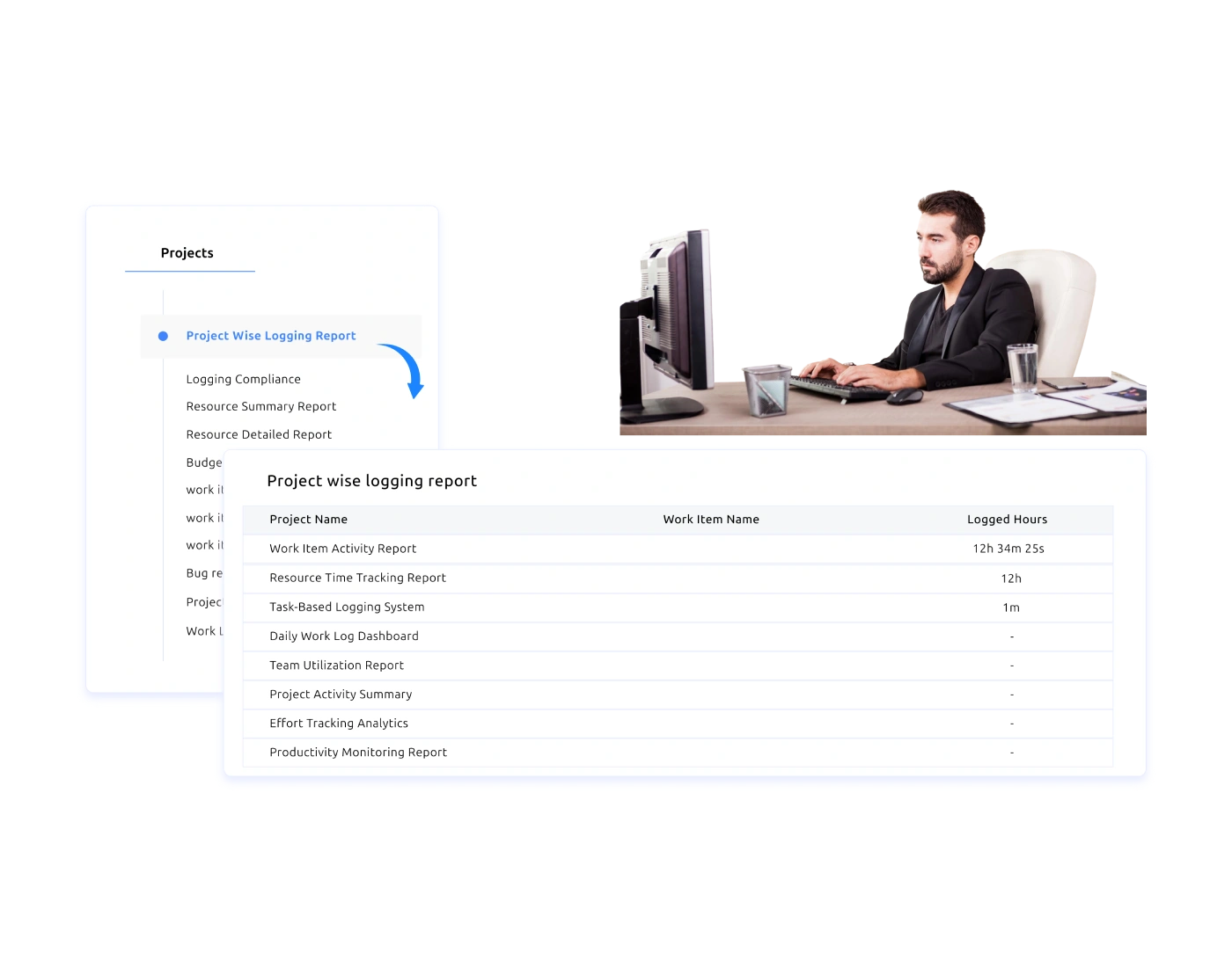 Accurate Time Logging Across Work Activities dashboard